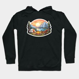 Camping Vintage Sunset Tent Retro Adventure Hoodie